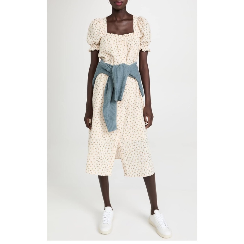 Floral Midi Dress with Short Puff Sleeves - Picture 8 of 10